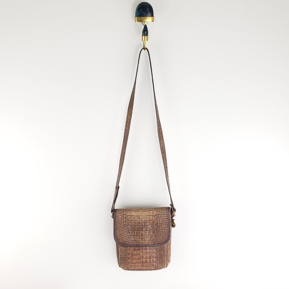 Brahmin Cognac Croc Embossed Leather Crossbody - Picture 1 of 14